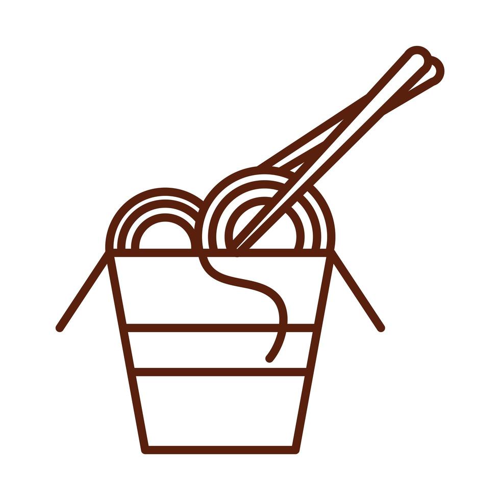 fast food noodles in box with sticks dinner and menu tasty meal and unhealthy line style icon vector