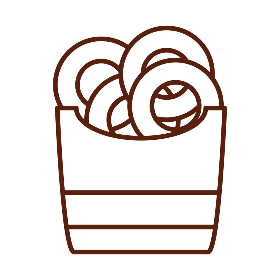 fast food onion rings in box dinner and menu tasty meal and unhealthy line style icon vector