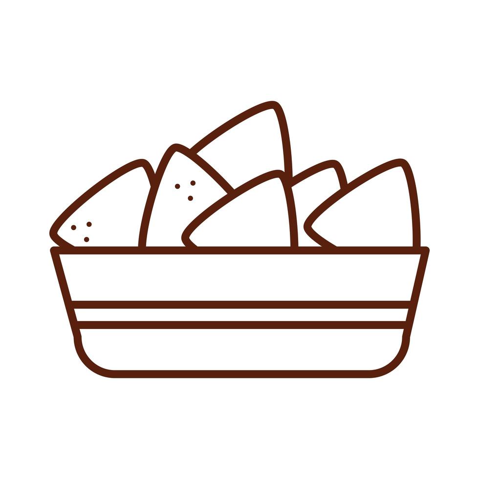 cena de nachos de comida rápida y menú comida sabrosa e ícono de estilo de línea poco saludable vector