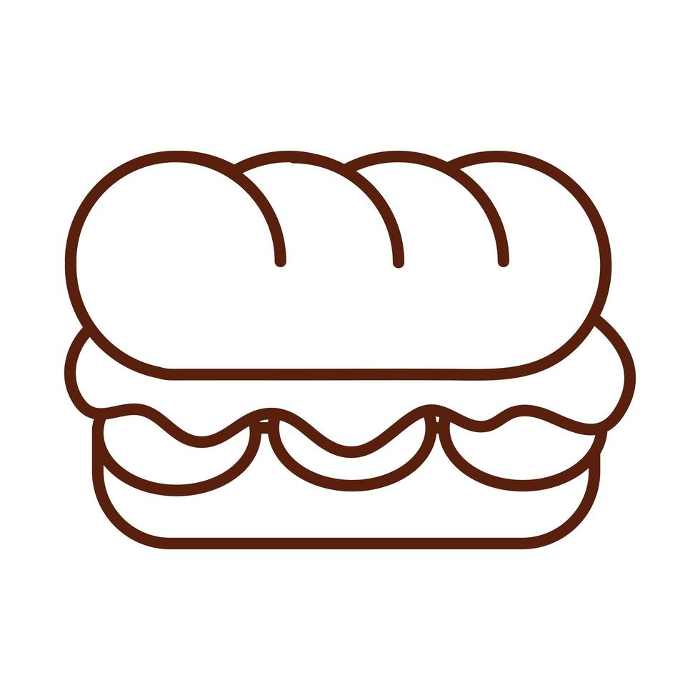 cena de sándwich de comida rápida y menú comida sabrosa e icono de estilo de línea poco saludable vector