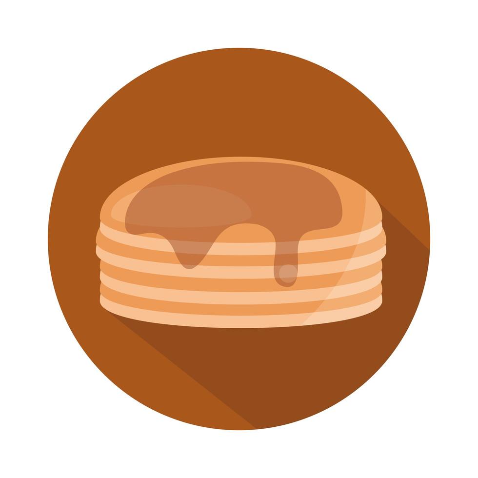 Panqueques con menú de jarabe, bloque de productos alimenticios de panadería e icono plano vector