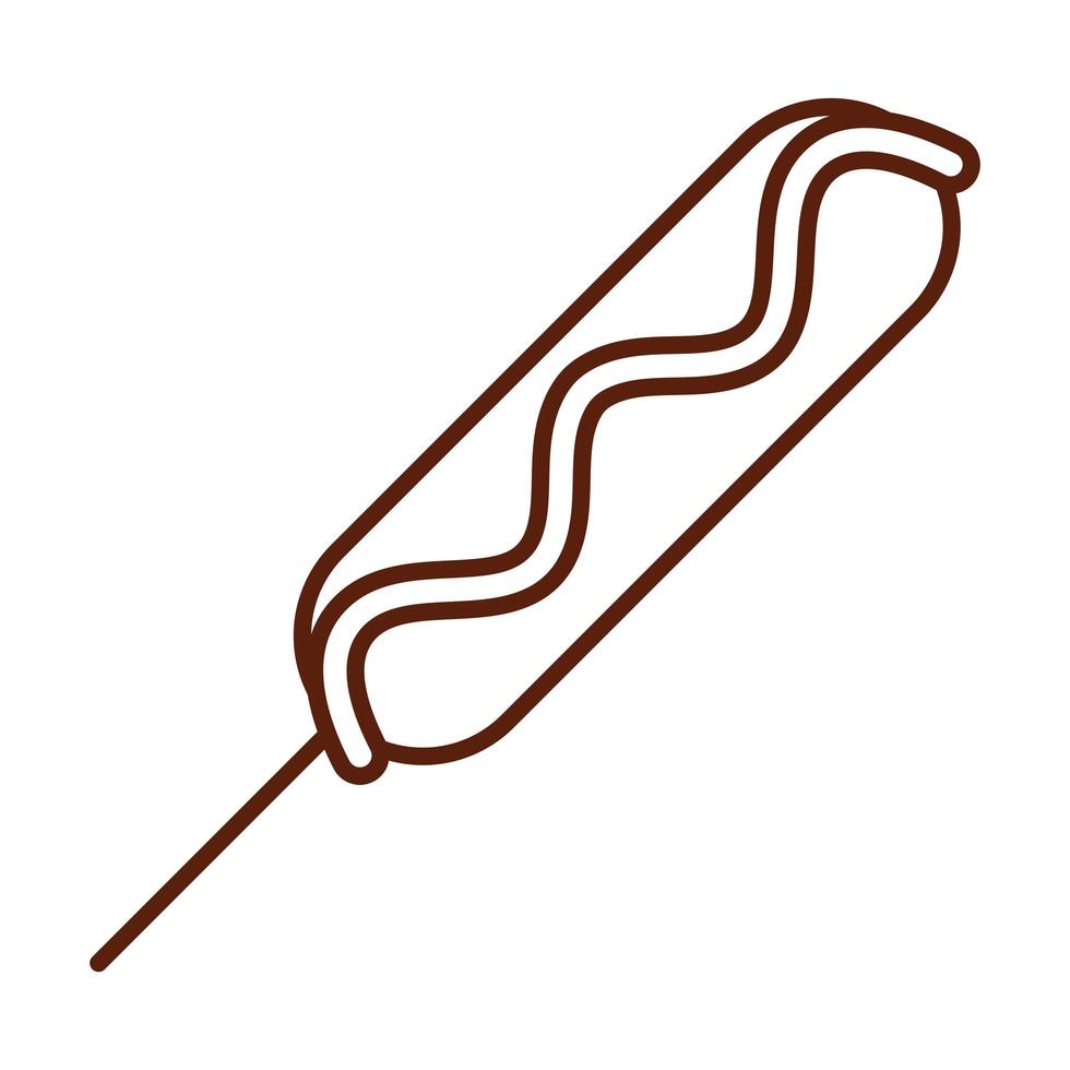 fast food sausage with sauce in stick dinner and menu tasty meal and unhealthy line style icon vector