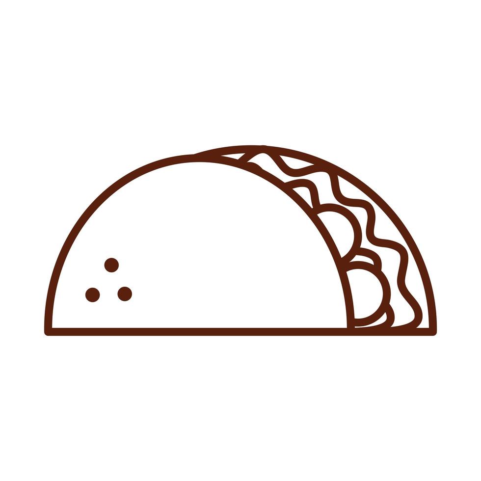 comida rápida taco mexicano cena y menú comida sabrosa e icono de estilo de línea poco saludable vector