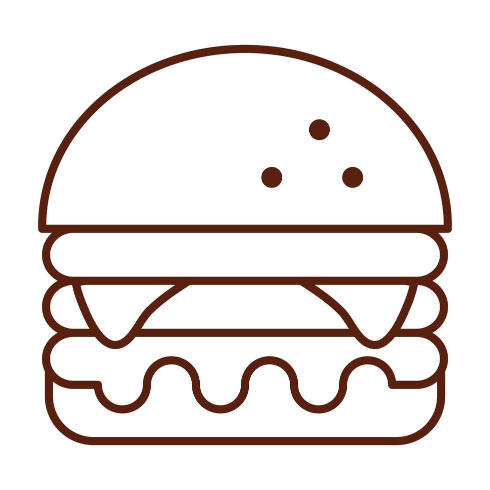 cena de hamburguesas de comida rápida y menú comida sabrosa e icono de estilo de línea poco saludable vector