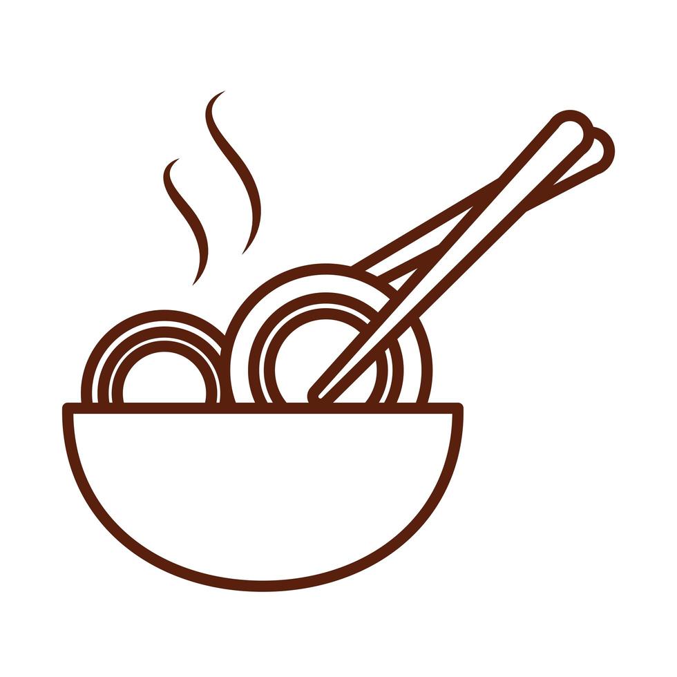 fast food in bowl with sitcks dinner and menu tasty meal and unhealthy line style icon vector