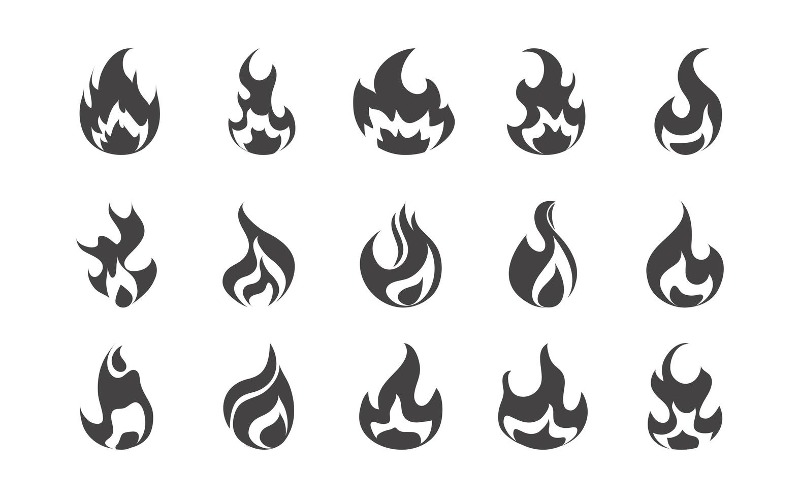 fire flame burning hot glow flat design icons set vector