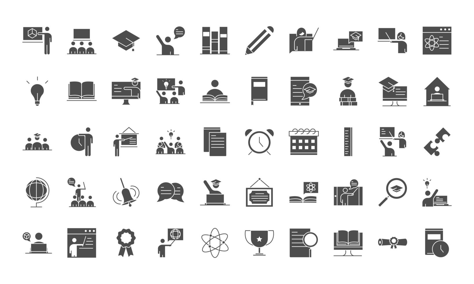 teach school education learn knowledge and training icons set silhouette style icon vector