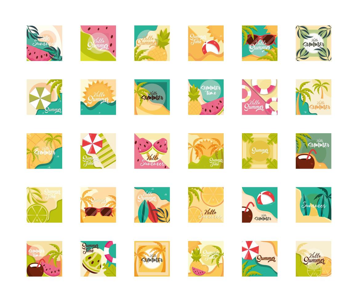 hello summer travel and vacation season banner icons set 2610094 Vector ...