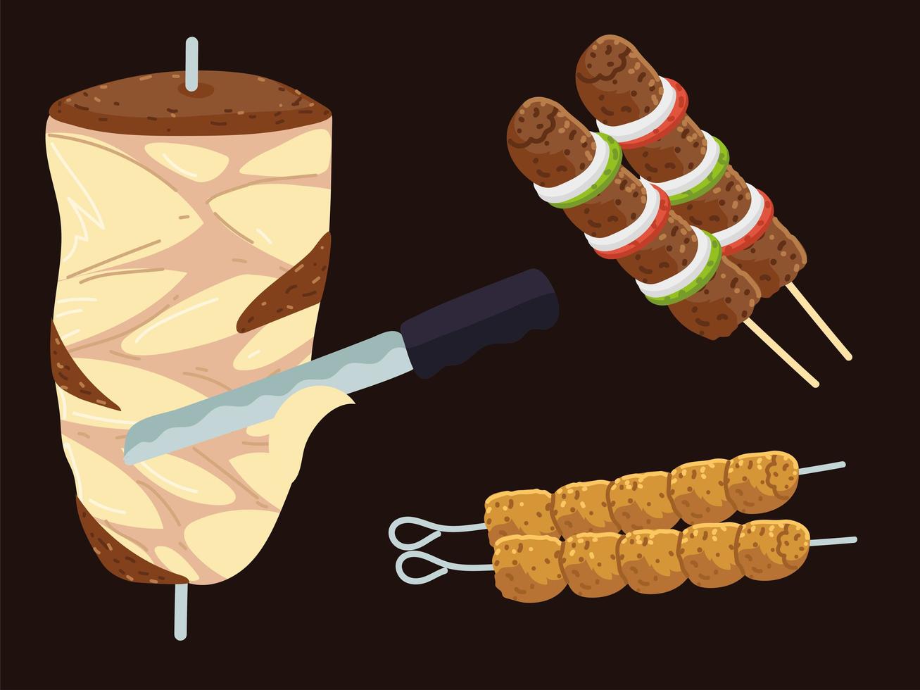 arabic kebab set vector