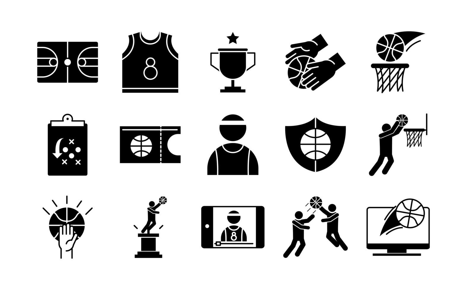 basketball game recreation sport silhouette style icons set vector