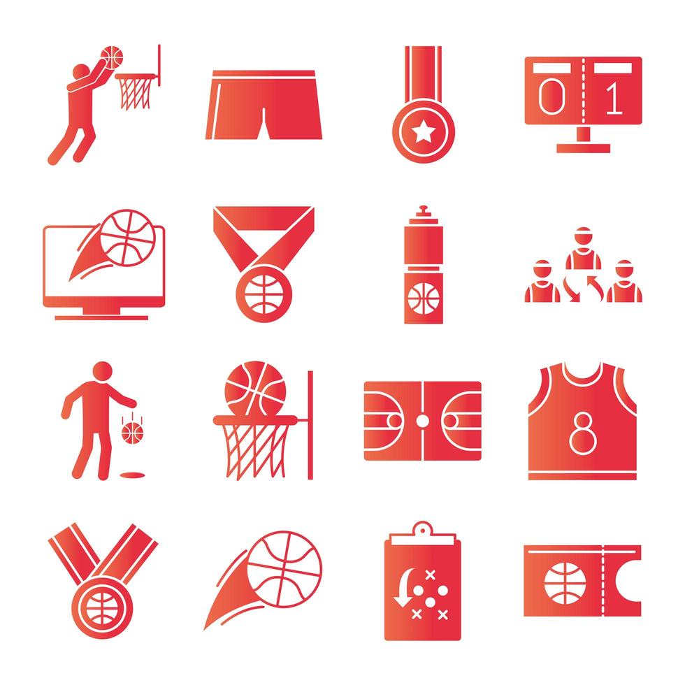 basketball game recreation sport gradient style icons set vector