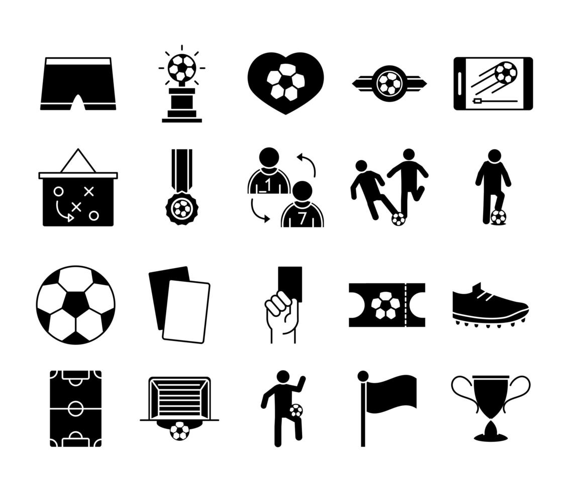 juego de fútbol, trofeo, liga, deportes recreativos, torneo, silueta, estilo, iconos, conjunto vector
