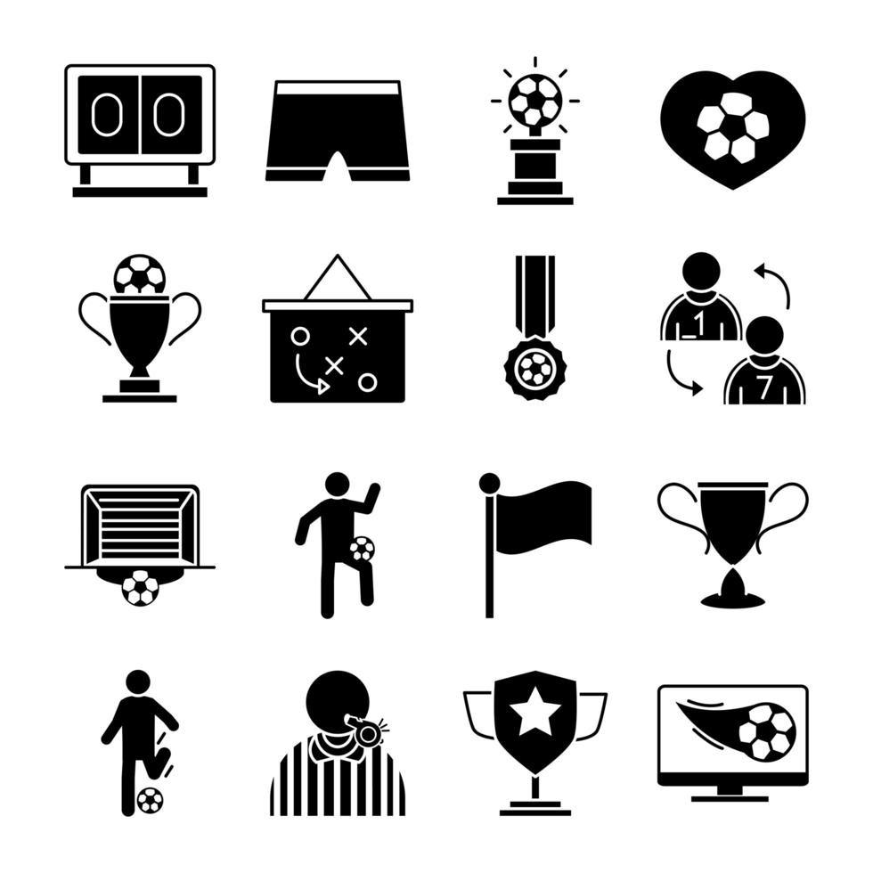 soccer game trophy league recreational sports tournament silhouette style icons set vector