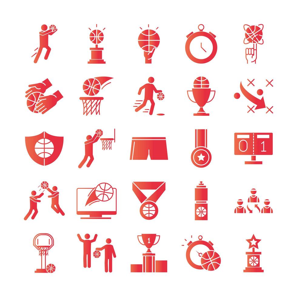 basketball game recreation sport gradient style icons set vector