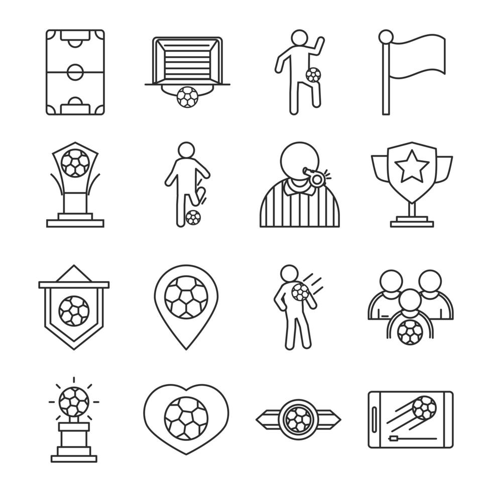 soccer game trophy league recreational sports tournament line style icons set vector