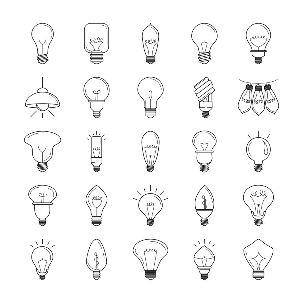 electric light bulb eco idea metaphor isolated line style icons set vector