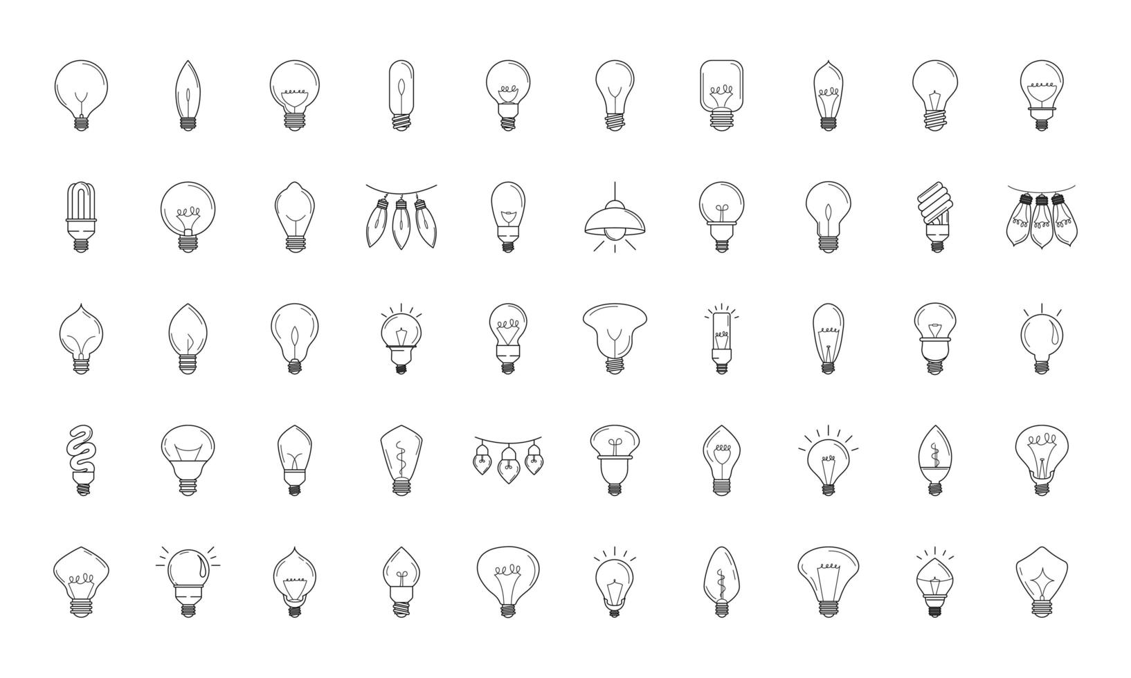 electric light bulb eco idea metaphor isolated line style icons set vector