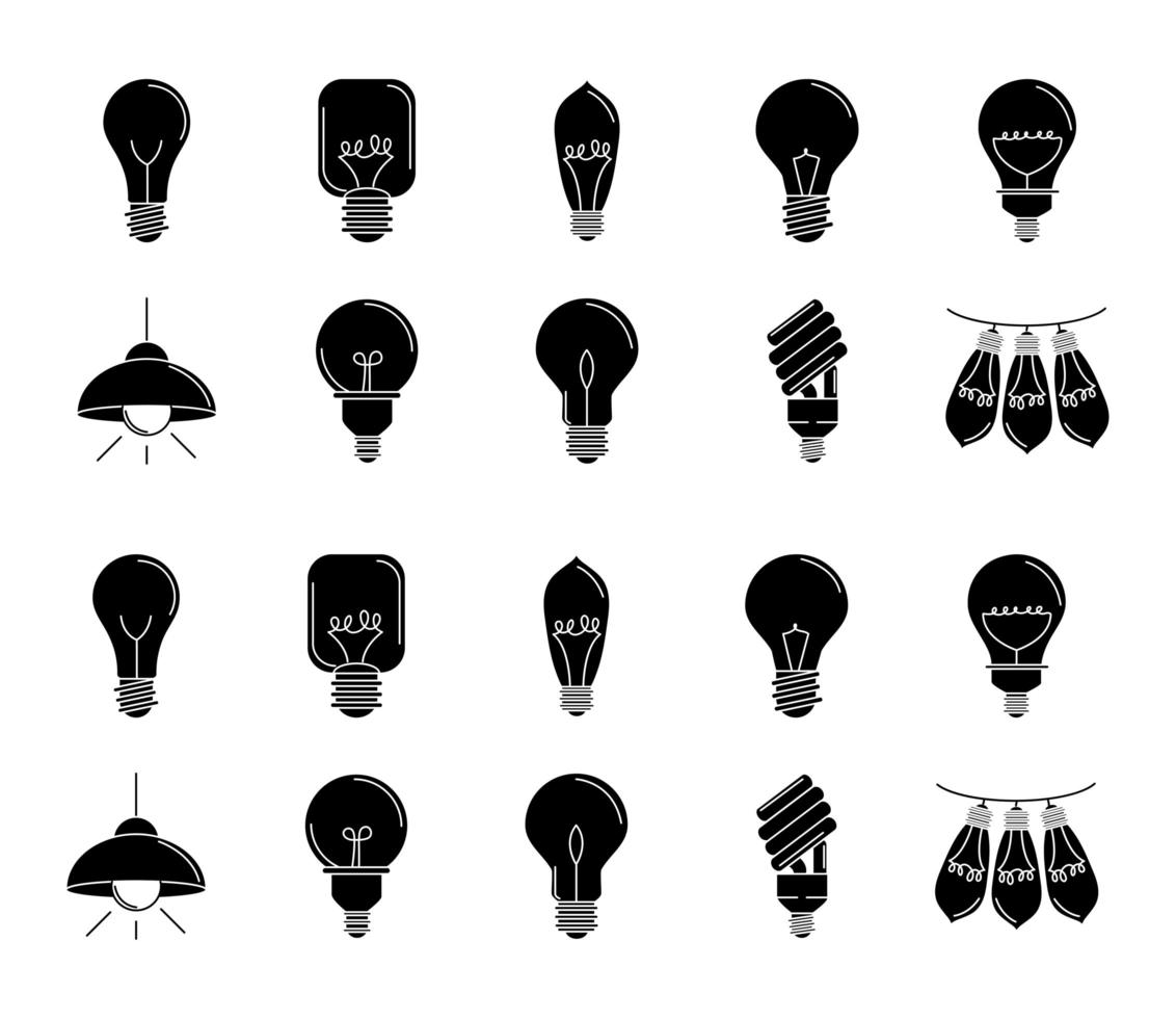 bombilla de luz eléctrica eco idea metáfora conjunto de iconos de estilo de línea aislada vector
