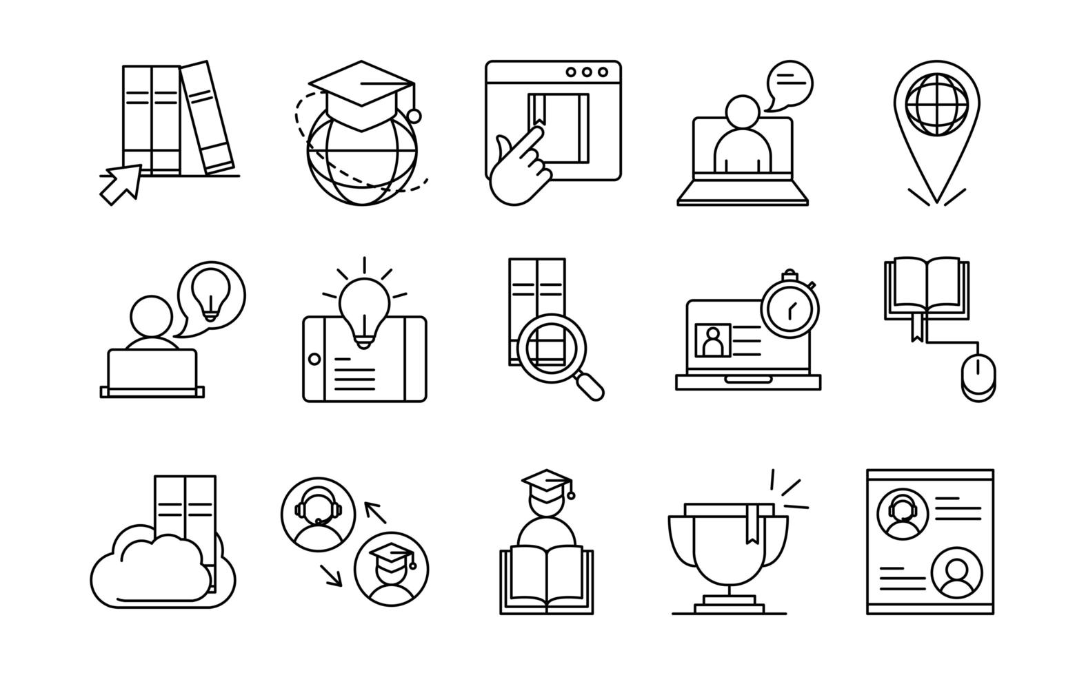 online education website and mobile training courses icons set line style icon vector