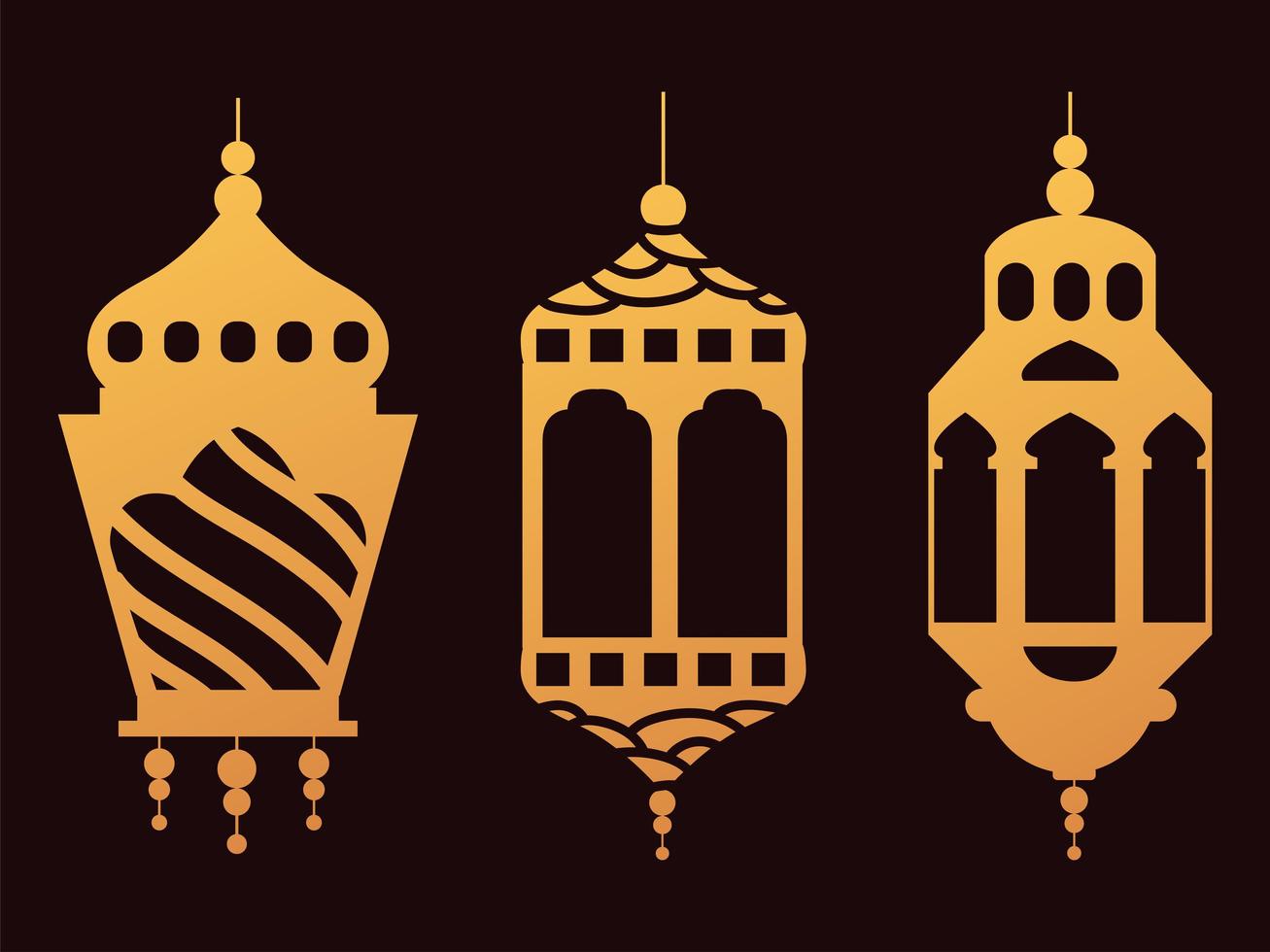 linternas de luz de Ramadán árabe musulmán sobre fondo negro vector