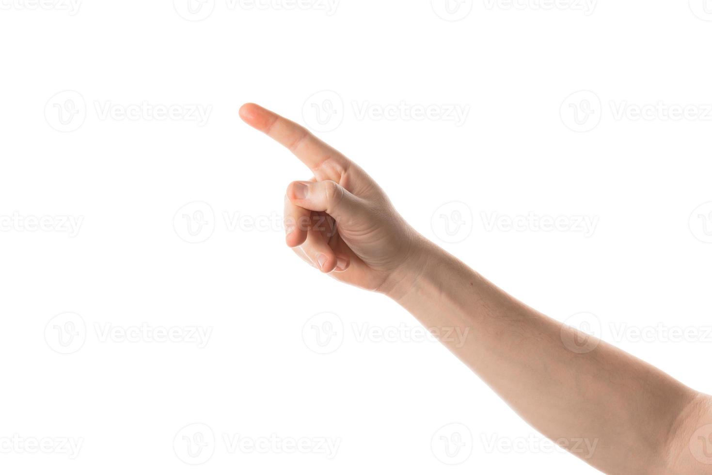 Man keep fingers crossed, hand gesture. Isolated on white background. photo