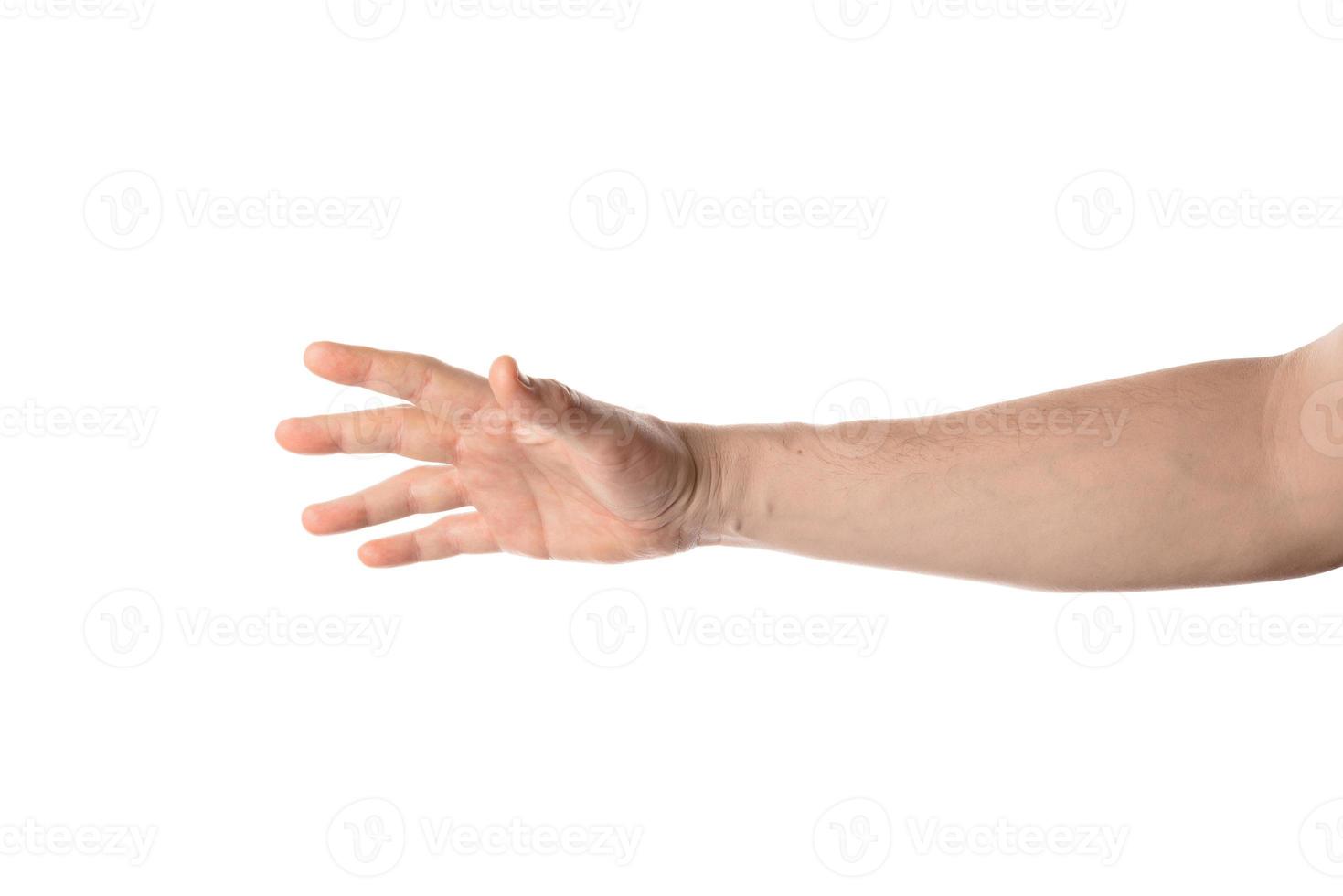 Man with open hand gesture. Isolated on white background. photo