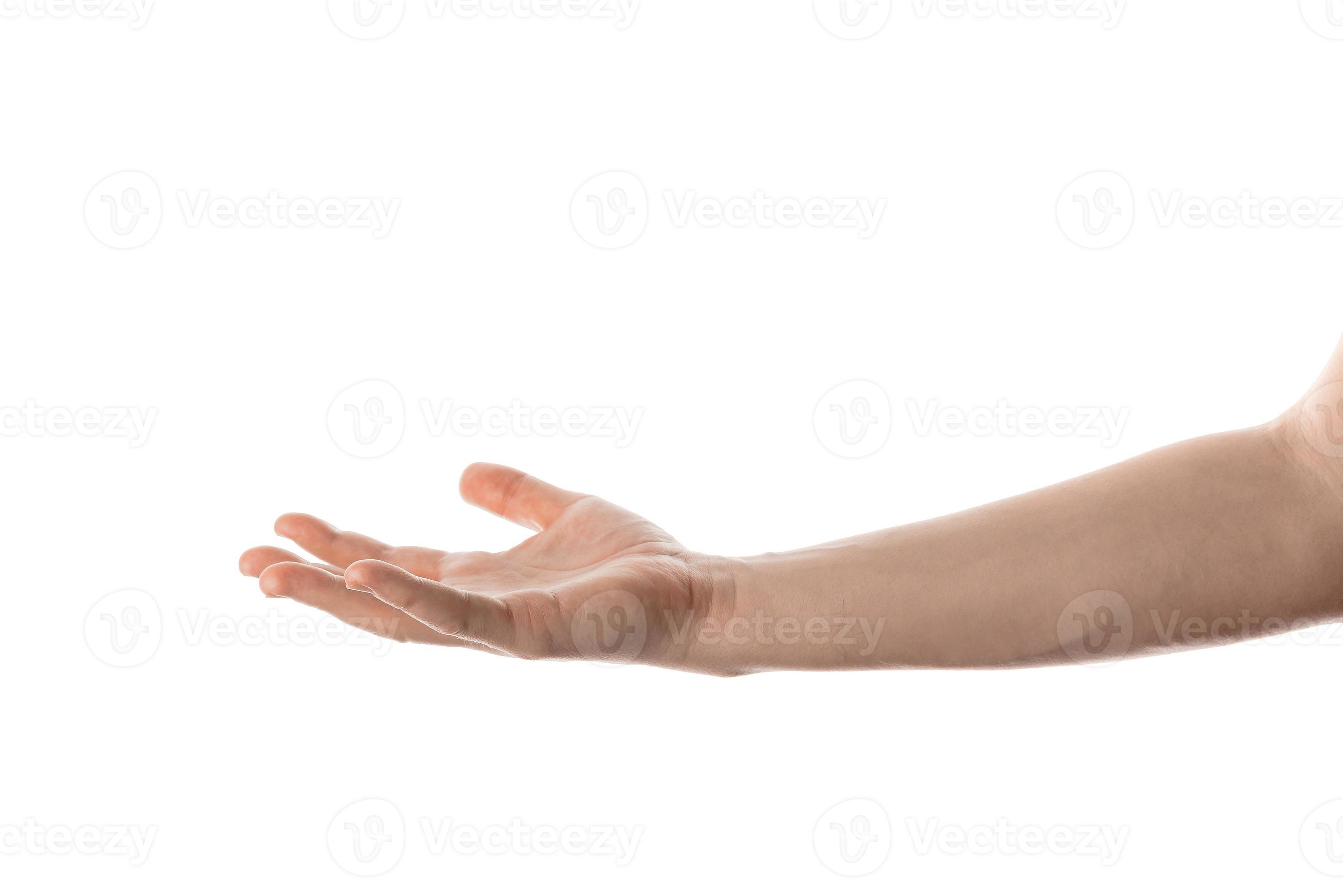 Man hand hold, grab or catch some object, hand gesture. Isolated on