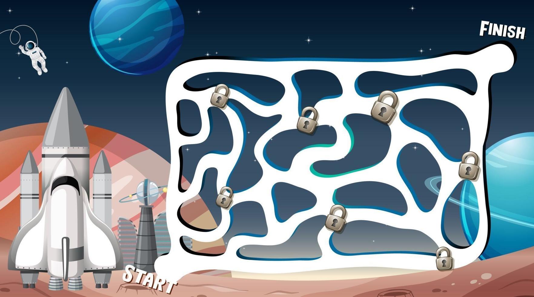 Maze game with space theme template vector