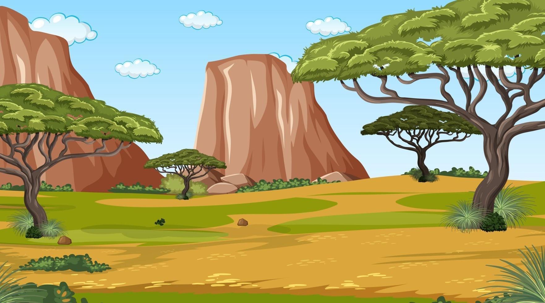 escena del paisaje del bosque africano con muchos árboles vector