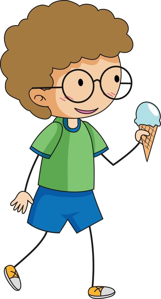 lindo, niño, tenencia, cono de helado, aislado vector