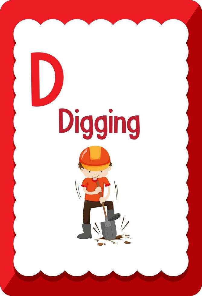 Alphabet flashcard with letter D for Digging vector
