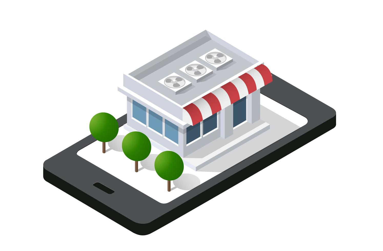 Shop online of isometric city mobile phone vector
