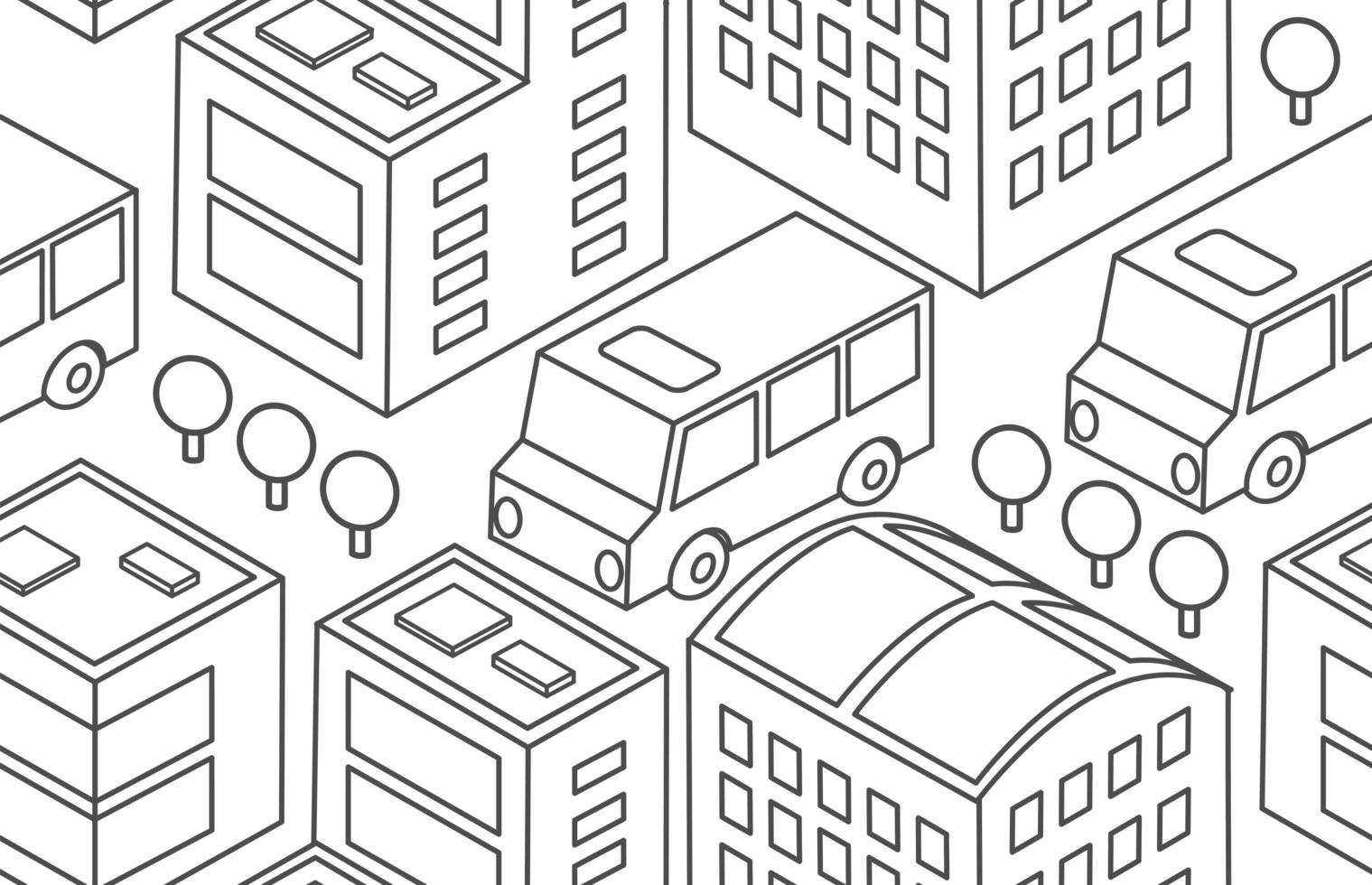 Isometric bus urban infrastructure cars and buses vector