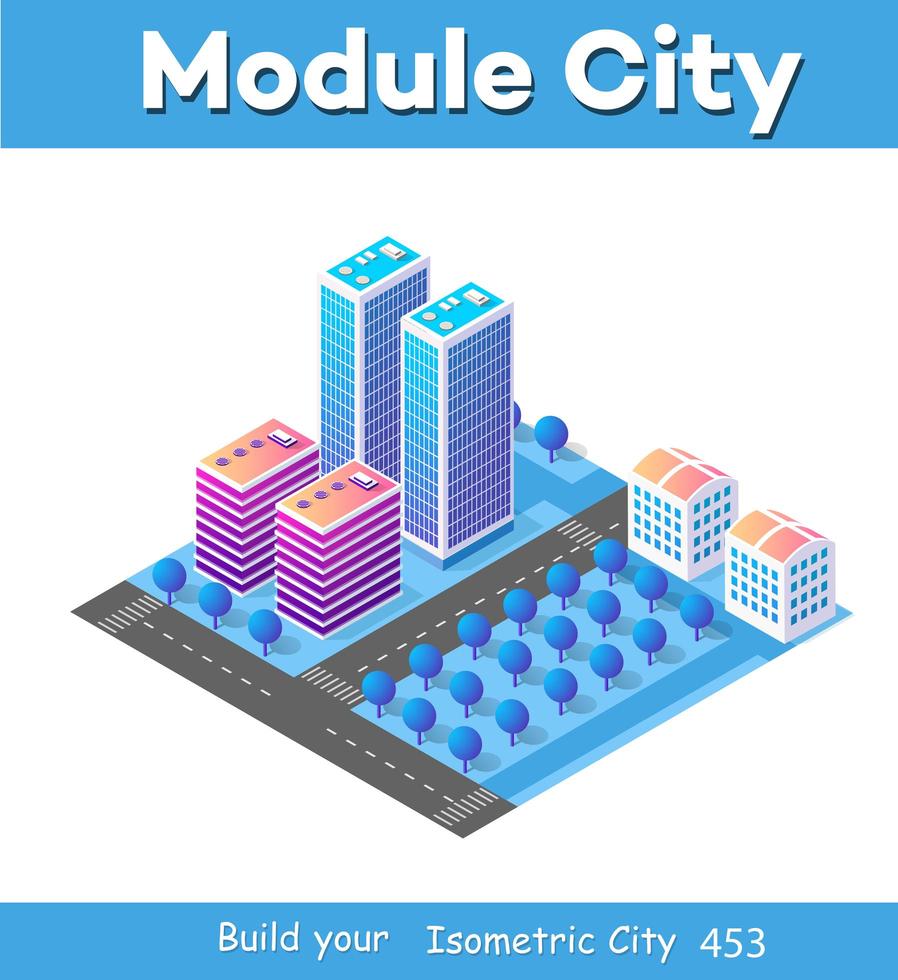 Isometric 3d module block district part vector