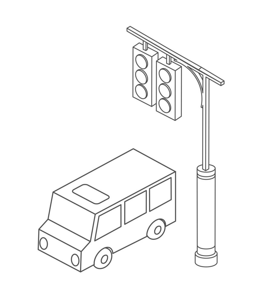 autobús isométrico infraestructura urbana coches y autobuses. vector