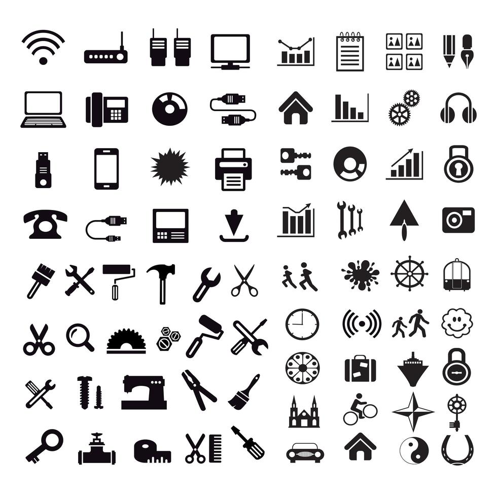 A set of internet silhouette icons with different vector