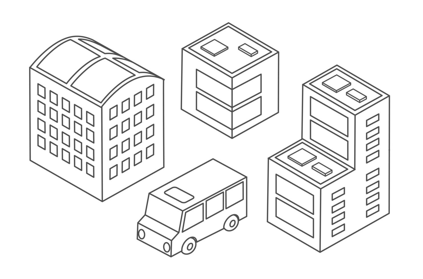 Isometric bus urban infrastructure cars and buses vector