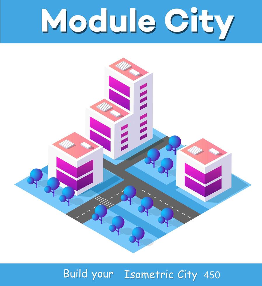 Isometric 3d module block district part vector