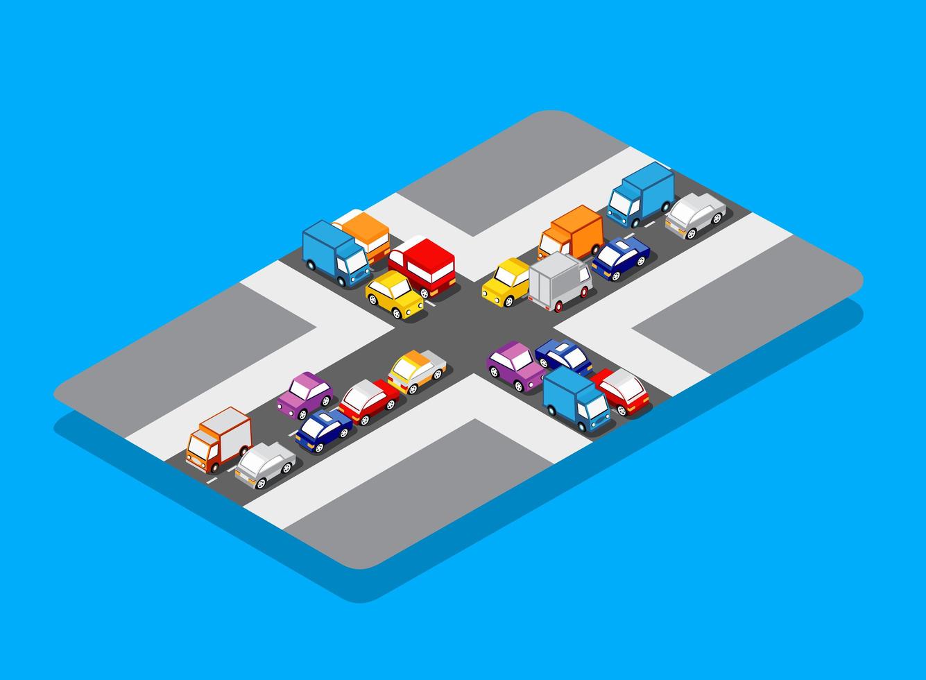 isometric crossroads traffic jam on the street vector