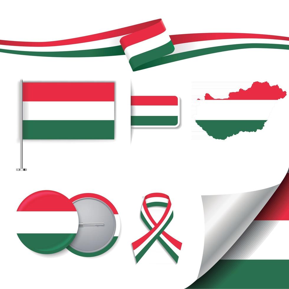 Hungary Flag with elements vector