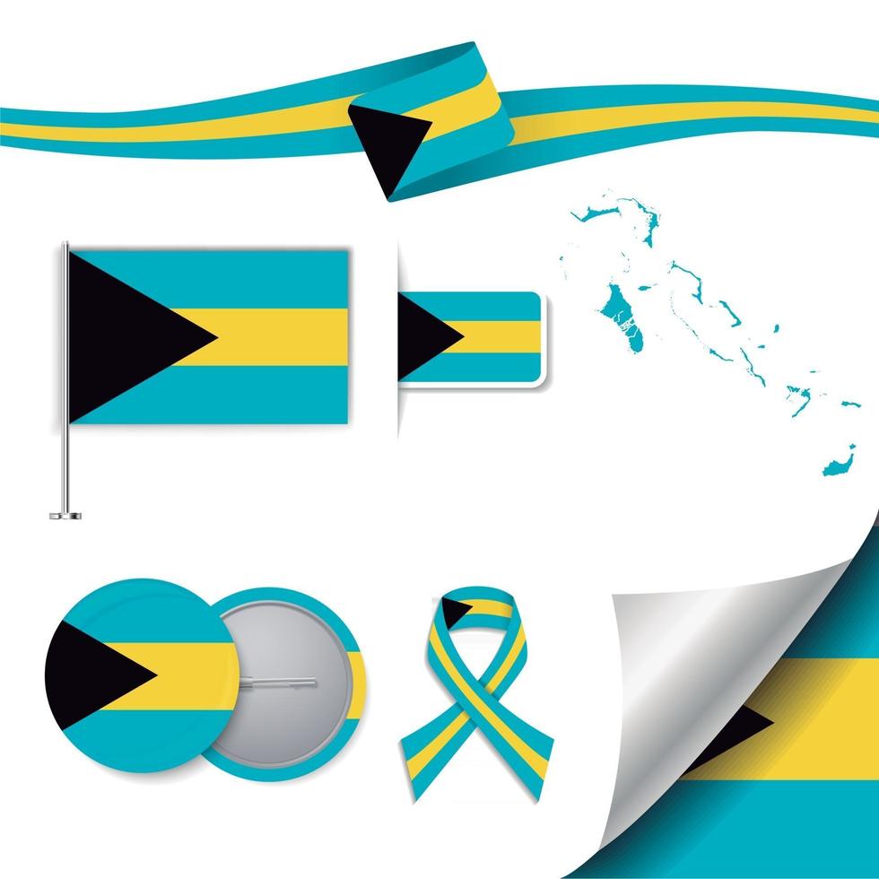 bandera de bahamas con elementos vector