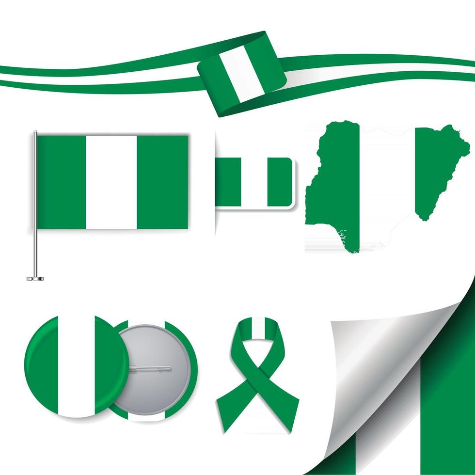 bandera de nigeria con elementos vector