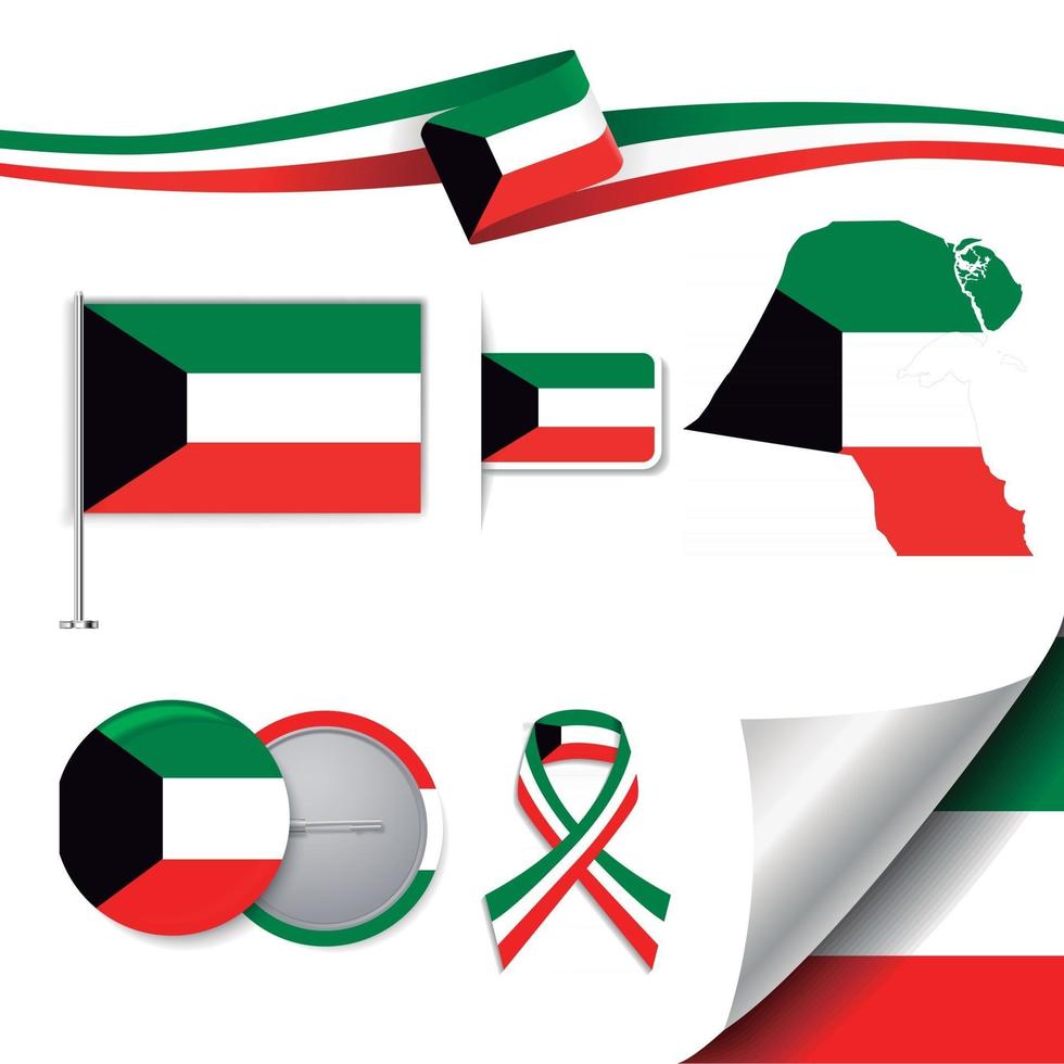 bandera de kuwait con elementos vector
