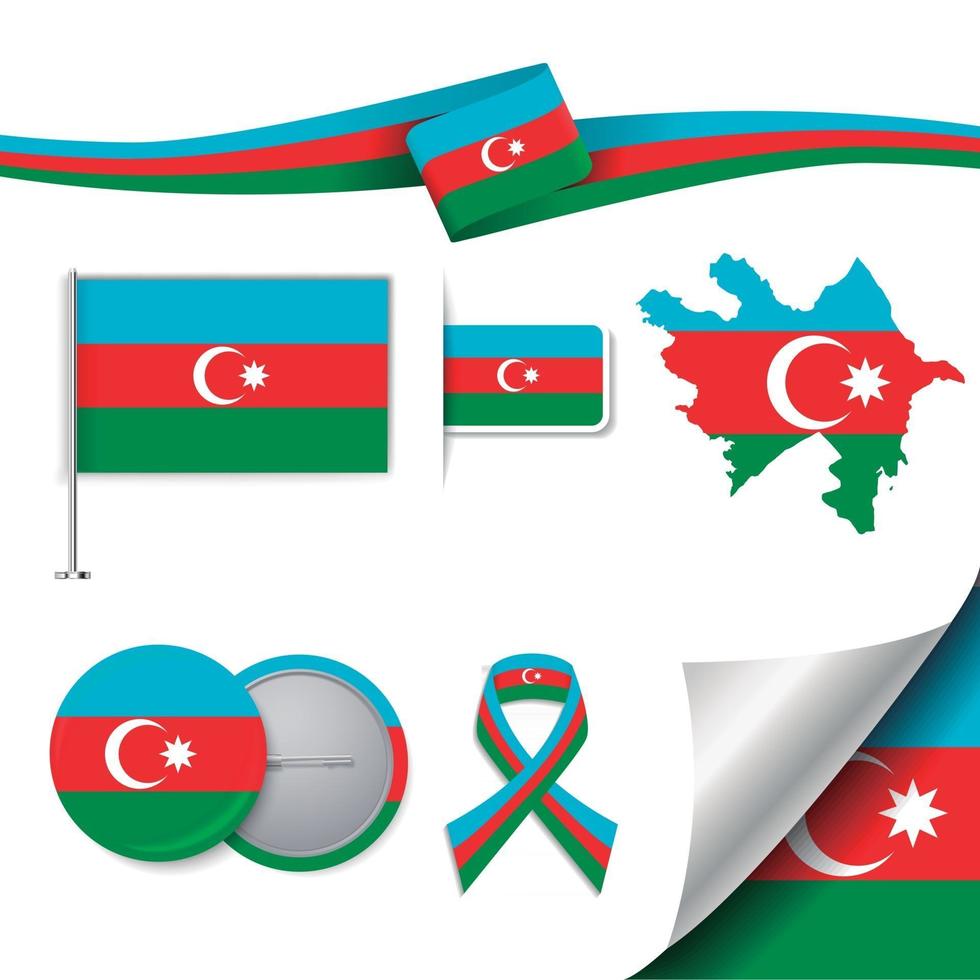 bandera de azerbaiyán con elementos vector