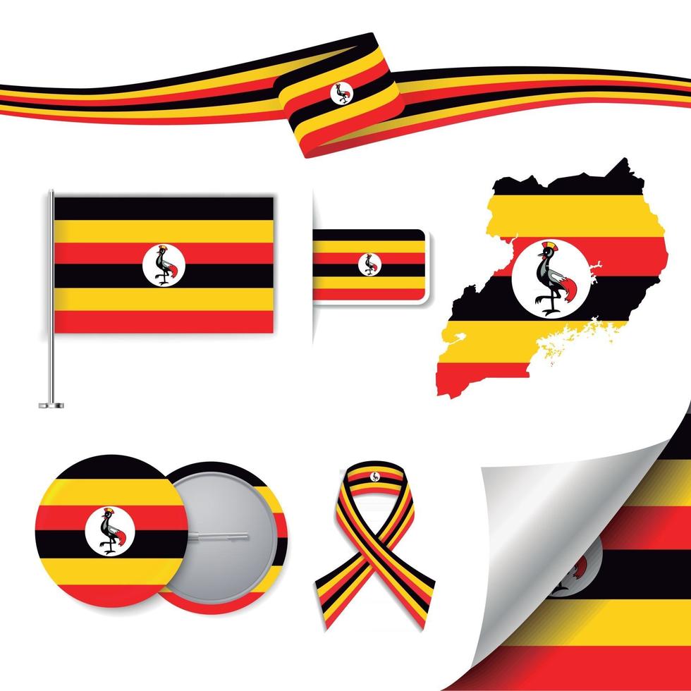 bandera de uganda con elementos vector