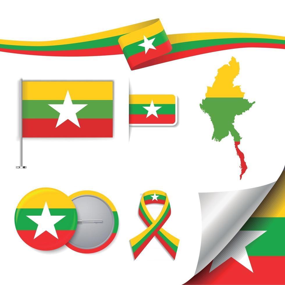 Myanmar Flag with elements vector