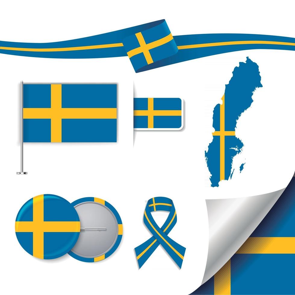 Sweden Flag with elements vector