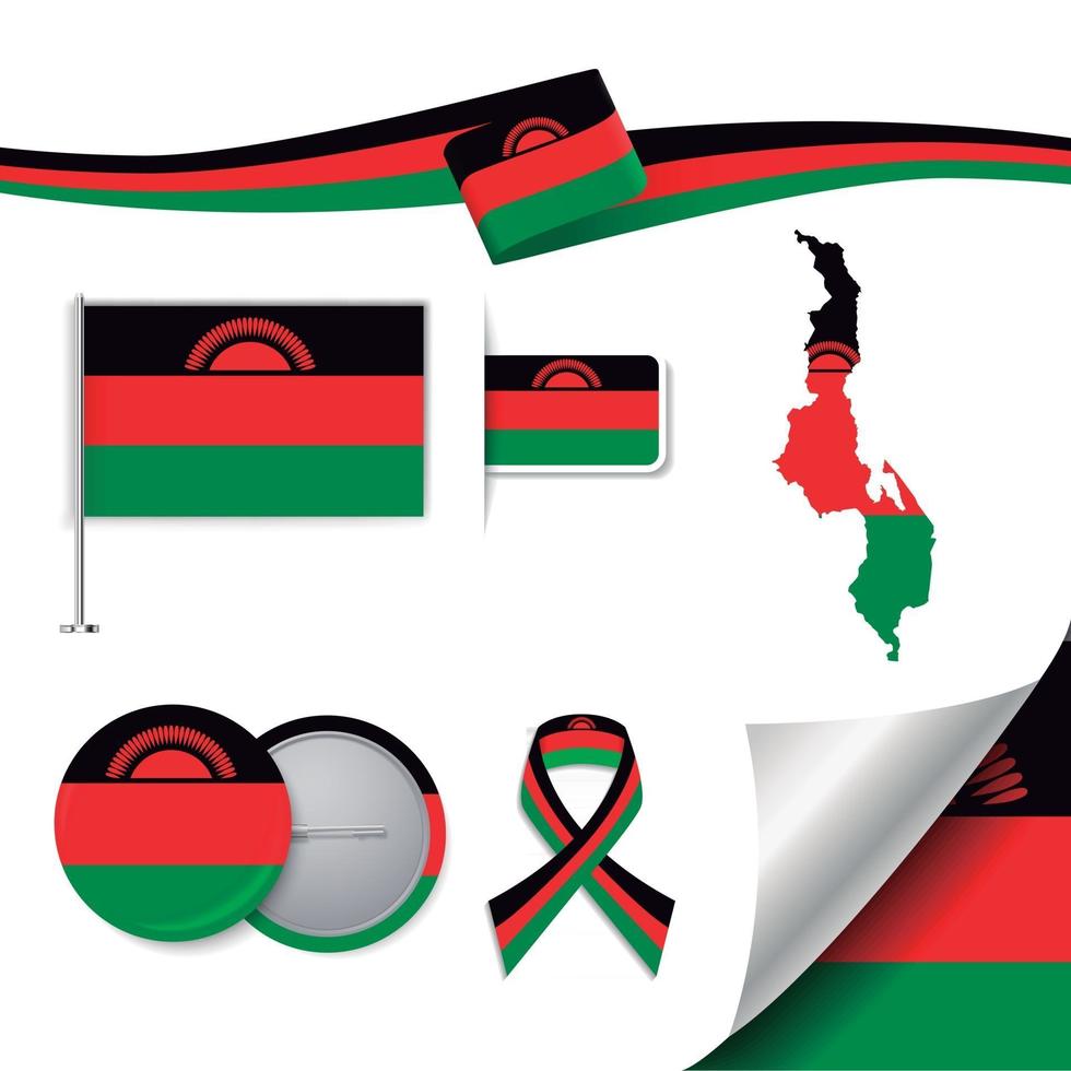 bandera de malawi con elementos vector