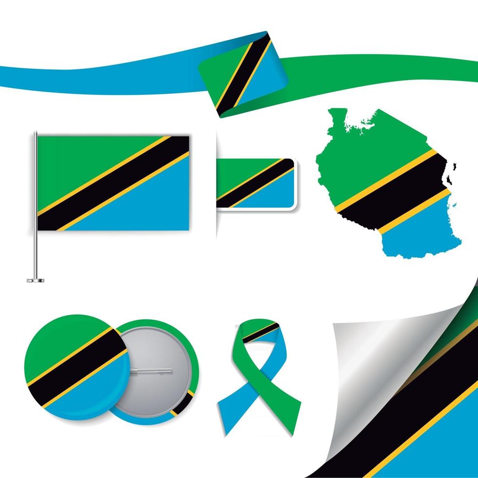 bandera de tanzania con elementos vector