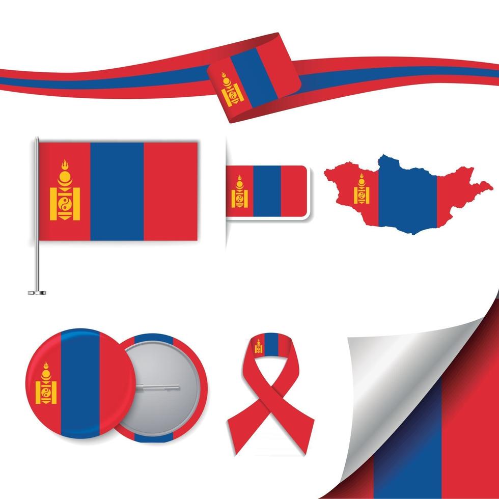 bandera de mongolia con elementos vector